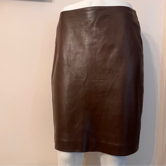 Ralph Lauren PURPLE LABEL Brown Leather Skirt 6 - Picture 2 of 14
